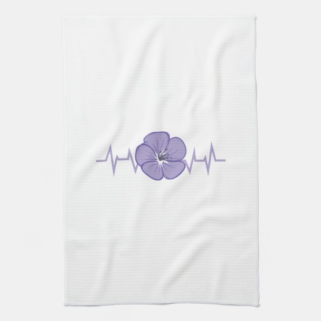 Purple Flower Heartbeat Tea Towel (Vertical)