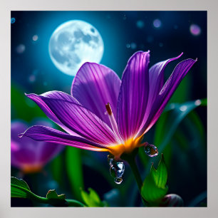 Purple Flower Illuminated by Moonlight  Poster