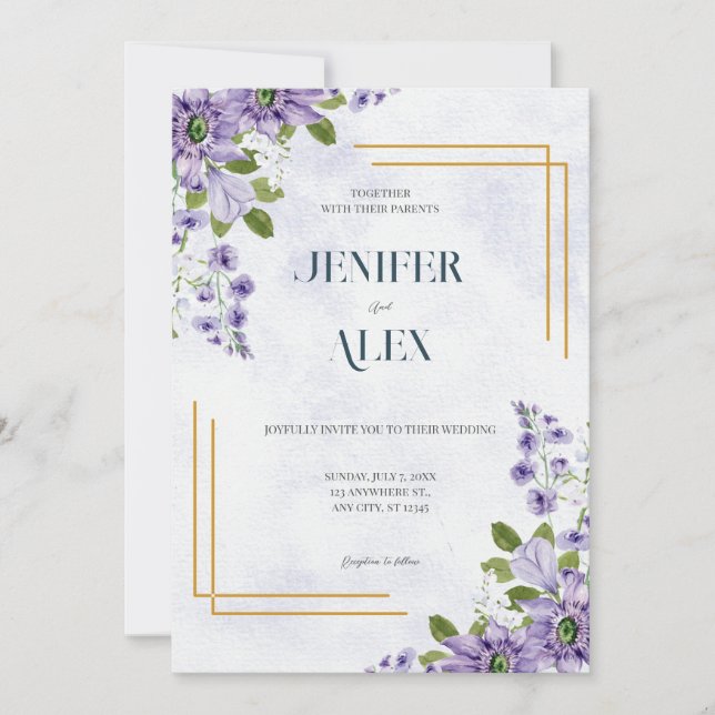 Purple Flower Lavante Floral Wedding Invitation (Front)