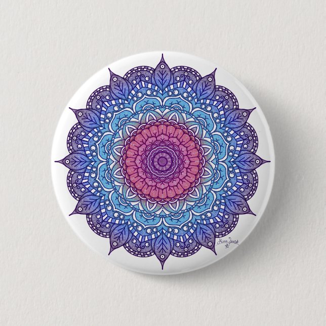Purple Flower Leaf Mandala 6 Cm Round Badge (Front)