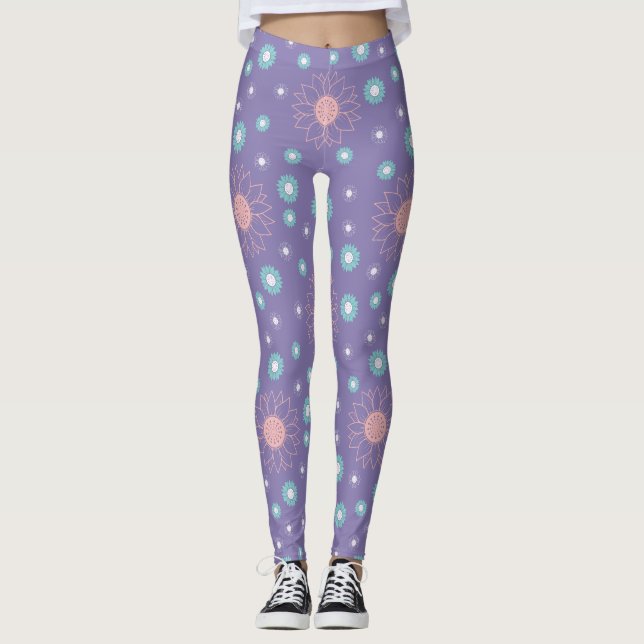 Purple Flower Leggings – Chic & Comfy Fit (Front)