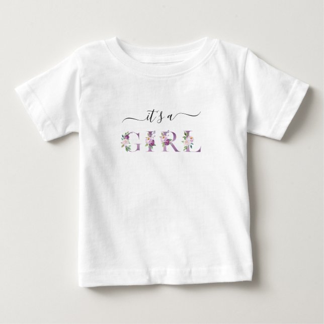 Purple Flower Letters Print Girl Baby Shower T-Shirt (Front)