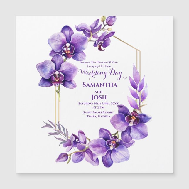 Purple Flower Magnetic Wedding Invitation (Front)