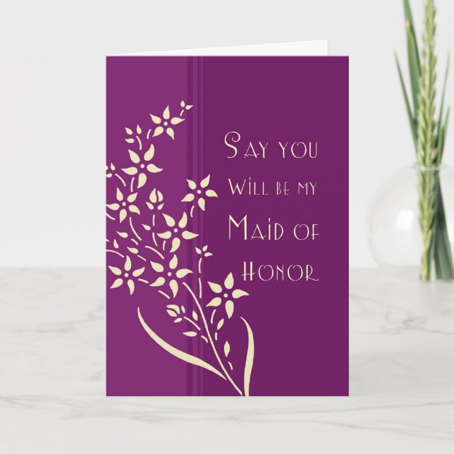 Purple Flower Maid of Honour Invitation Card (Front)