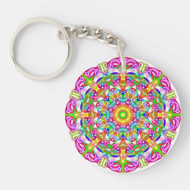 Purple Flower Mandala Boho Key Ring (Front)