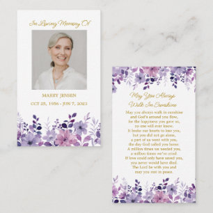 Purple Flower Memorial Photo Funeral Prayer Card