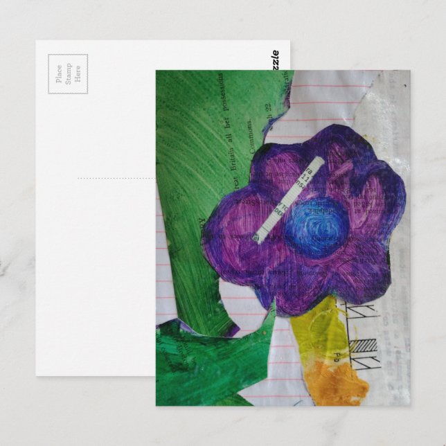 Purple Flower Mixed Media Collage Postcard (Front/Back)