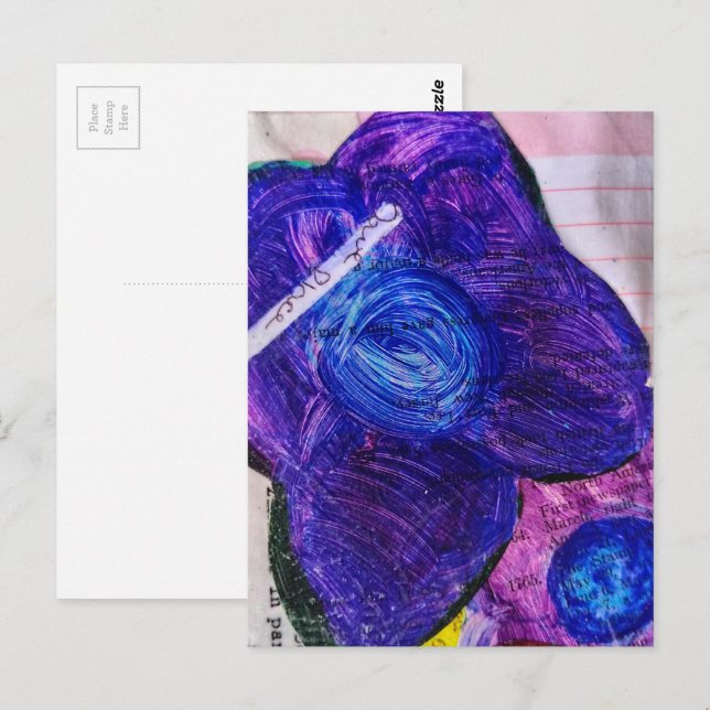 Purple Flower Mixed Media Collage Postcard (Front/Back)