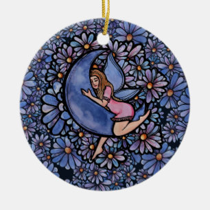 Purple Flower Moon Fairy            Ceramic Tree Decoration