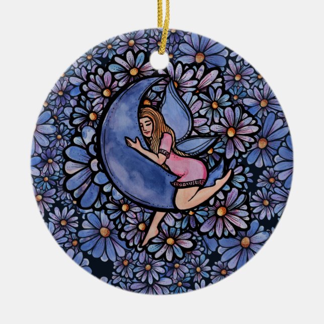 Purple Flower Moon Fairy            Ceramic Tree Decoration (Front)