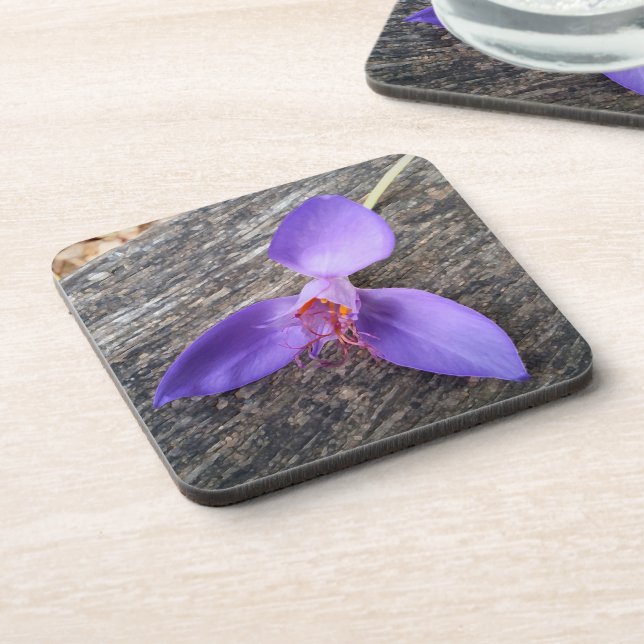 Purple flower on a bench coaster (Left Side)