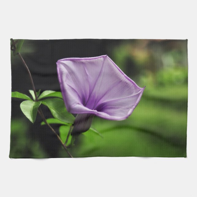 Purple Flower on Green Background Tea Towel (Horizontal)