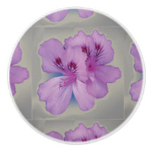 Purple Flower on Silver Grey Ceramic Pull Knob