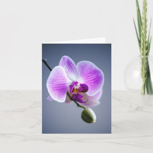 Purple Flower,  ORCHID and Bud on Stem  Note Card (Front)