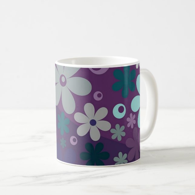 Purple Flower Pattern Coffee Mug (Front Right)