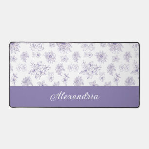 Purple Flower Pattern Custom Name Desk Mat