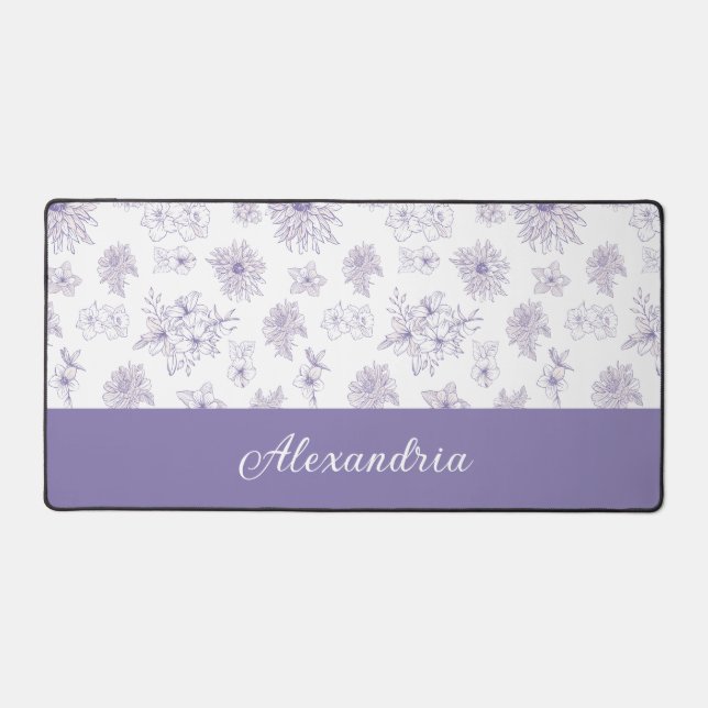 Purple Flower Pattern Custom Name  Desk Mat (Front)