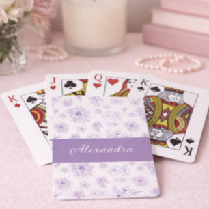 Purple Flower Pattern Custom Name Playing Cards