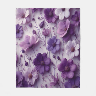 Purple Flower Pattern on a White Background Fleece Blanket