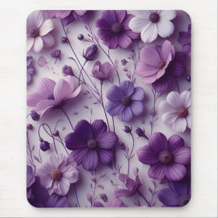 Purple Flower Pattern on a White Background Mouse Pad
