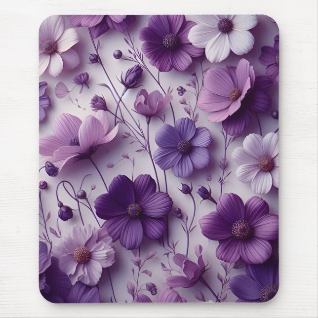 Purple Flower Pattern on a White Background Mouse Pad (Front)