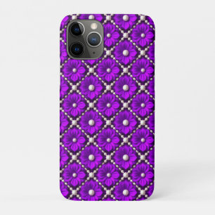 Purple Flower Pattern With Pearl Beads Case-Mate iPhone Case