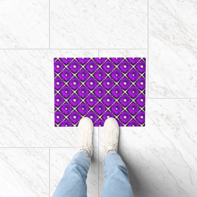 Purple Flower Pattern With Pearl Beads Doormat (Indoor)