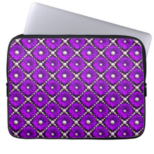 Purple Flower Pattern With Pearl Beads Laptop Sleeve