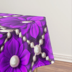 Purple Flower Pattern With Pearl Beads Tablecloth