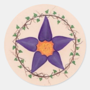 Purple Flower Pentagram Classic Round Sticker