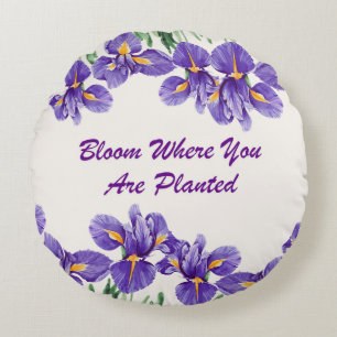 Purple Flower Planted  Round Pillow