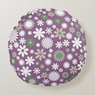 Purple Flower Power Round Cushion