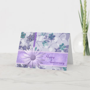 Purple flower print happy anniversary card