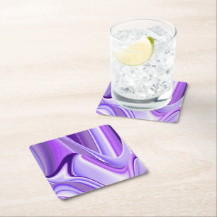 Purple Flower Rainbow Dreams Square Paper Coaster