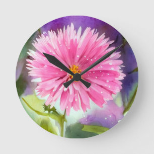 Purple Flower Round Clock