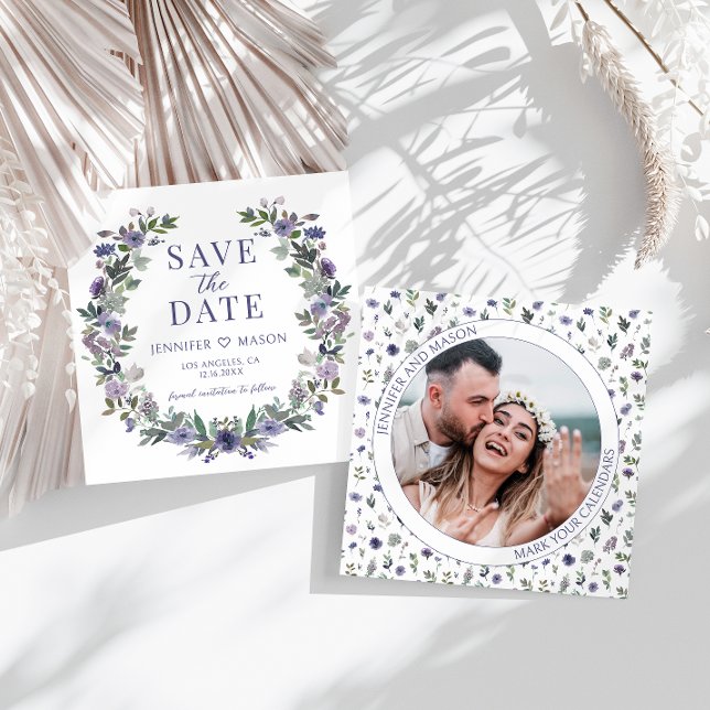 Purple flower Save the Date photo invitation (Creator Uploaded)