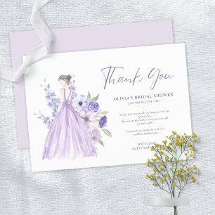 Purple Flower Script Bridal Shower Thank You Card