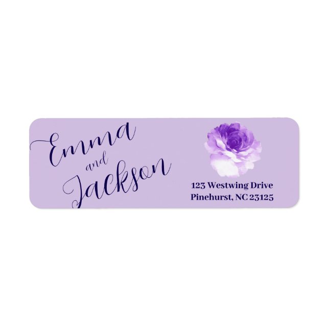 Purple Flower Script Return Address Label (Front)