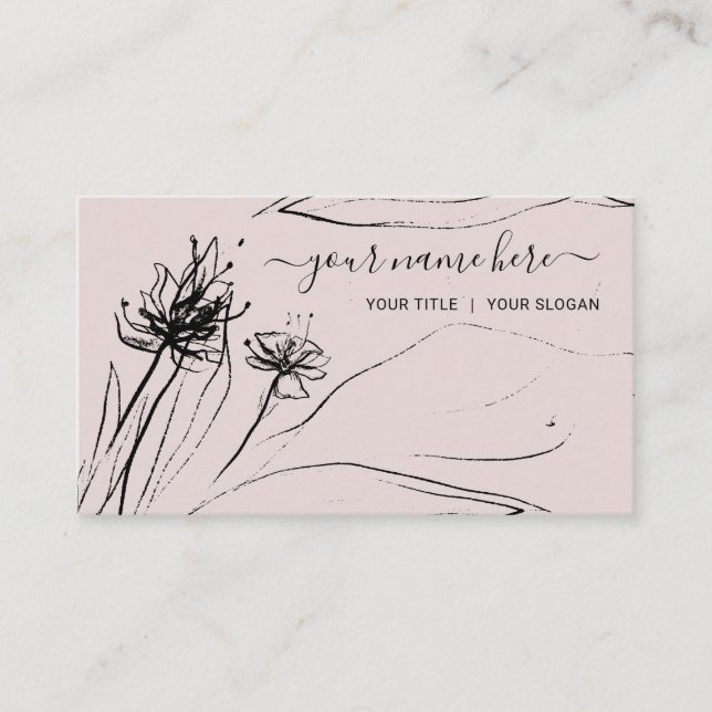 Purple Flower Sketch Elegant handdrawn Paper Business Card (Front)