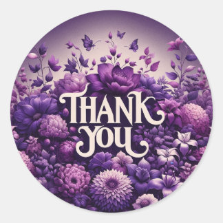 Purple Flower Theme Thank You Stickers