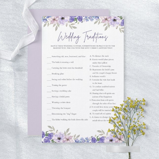 Purple Flower Wedding Tradition Bridal Shower Game (Purple Flower Wedding Tradition Bridal Shower Game)