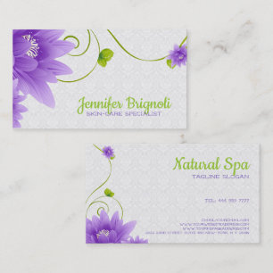 Purple Flower White Damask Business Card