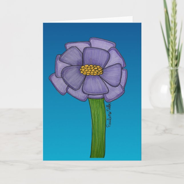 Purple Flower with blue background blank Card (Front)
