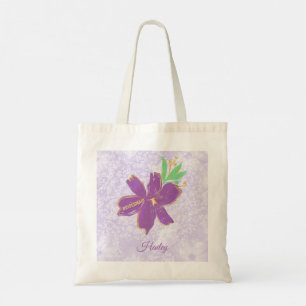 Purple Flower With Gold Border Tote Bag