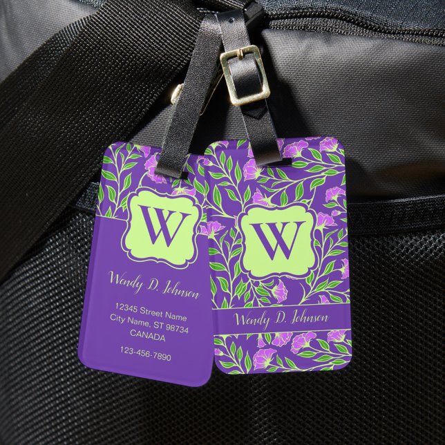 Purple Flower with Monogram Luggage Tag (Creator Uploaded)