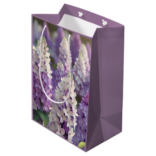 Purple Flower Wrapping Paper Medium Gift Bag (Back Angled)