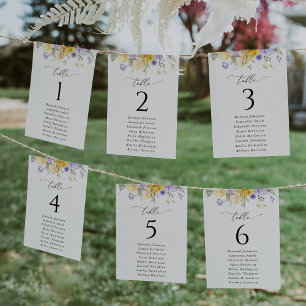 Purple Flower, Yellow Flower, Seating Chart Cards