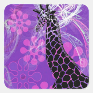 Purple Flowered Giraffe II ~ Square Sticker