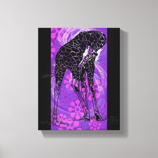 Purple Flowered Giraffe III ~ Wrapped Canvas (Front)