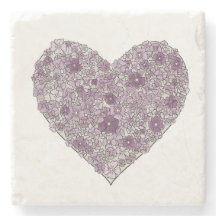 Purple flowered heart coaster